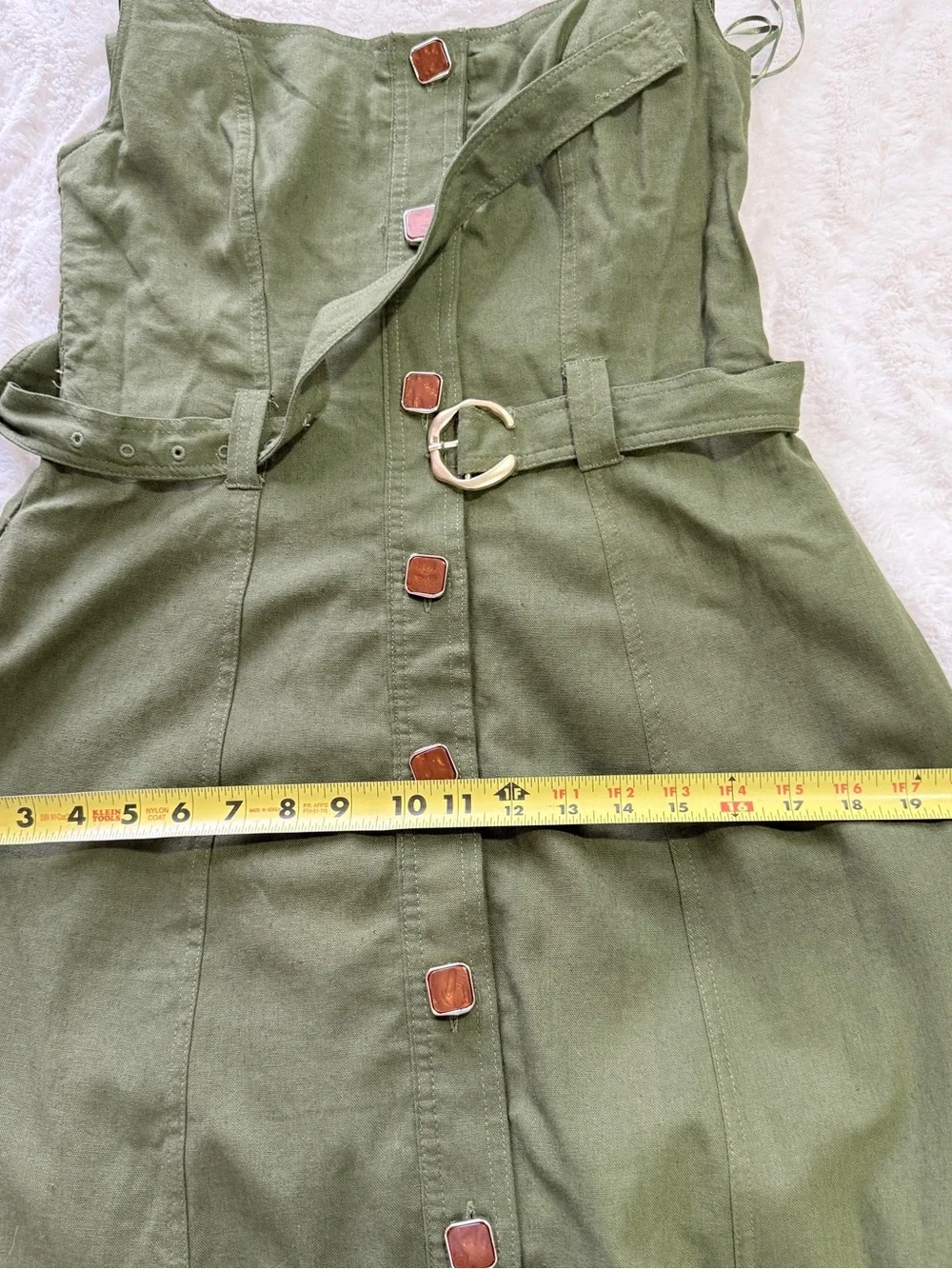Taylor Olive Green Linen Midi Dress Belted Size 8 Coastal Resort Minimalist - Picture 14 of 14